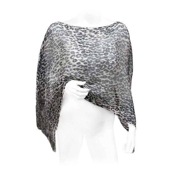 Black And Gray Metallic Leopard Print Lightweight Poncho - Picture 3 of 4